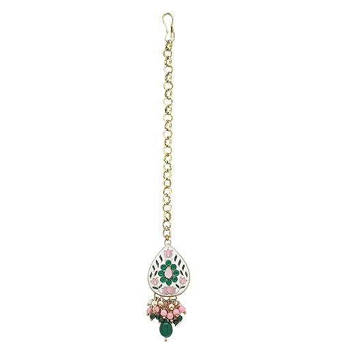 long layared pink green necklace with high gold plating