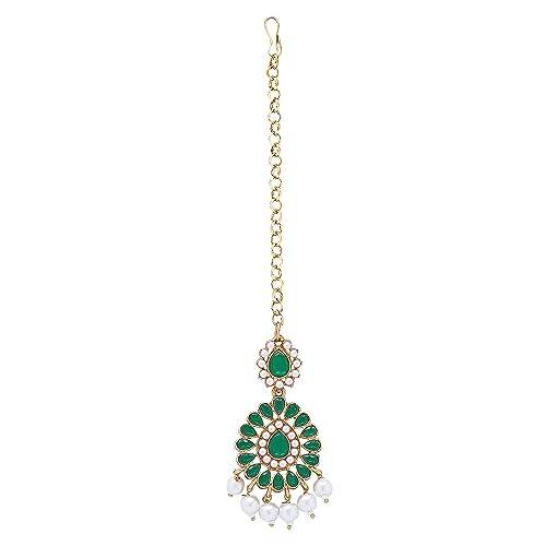 high plated long layered necklace set with green kundans