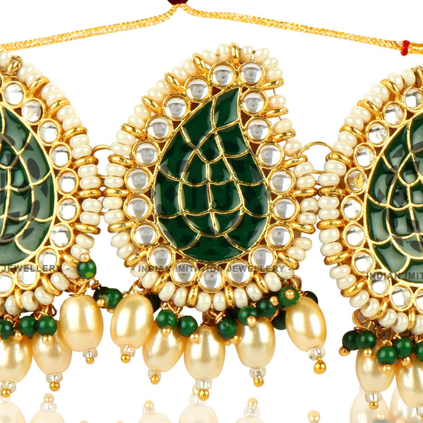 Green minakari Moti Beaded with Imported Oval Fittings