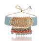 Designer Choker Piece with Unique Color Combination of Light Firozi and Gajari