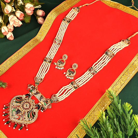 Gold Plated Long Necklace with Traditional Pendant