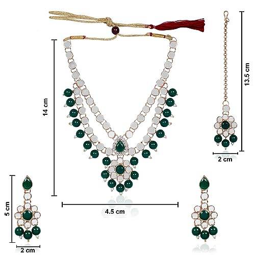 Mirror work long set with green beads