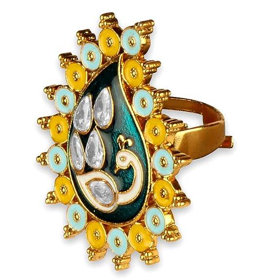 ring with rich peacock minakari work