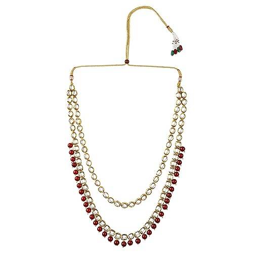 Long Double Layered Dabbi Kundan necklace with Maroon Beads
