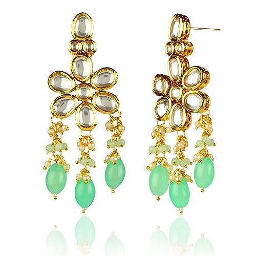 glass mint earring tika set with white glass beads dabbi kundan high end
