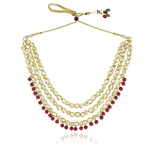 long layered glass stoned necklace with maroon beads