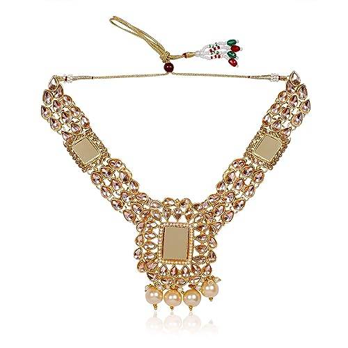 Gold Plated Long Necklace with mirror work