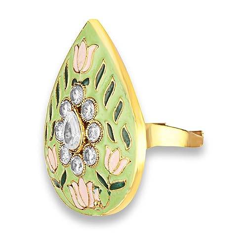 minakari pista green ring with elegant lotus design posted