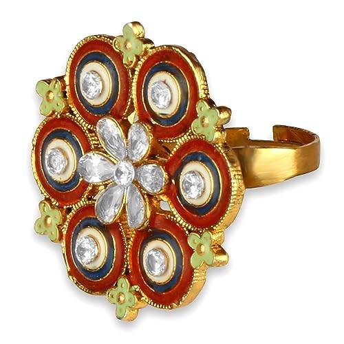american diamond stoned ring with minakari work