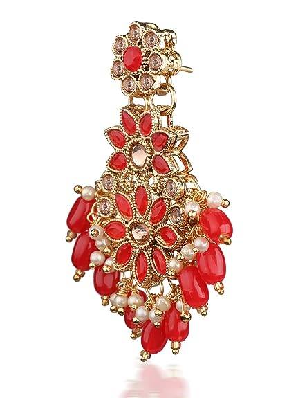 rrich red earring with white beads