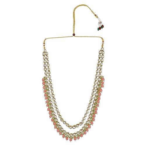 Long layered Necklace with oval peach beads