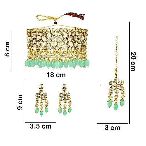 glass mint earring tika set with white glass beads dabbi kundan high end