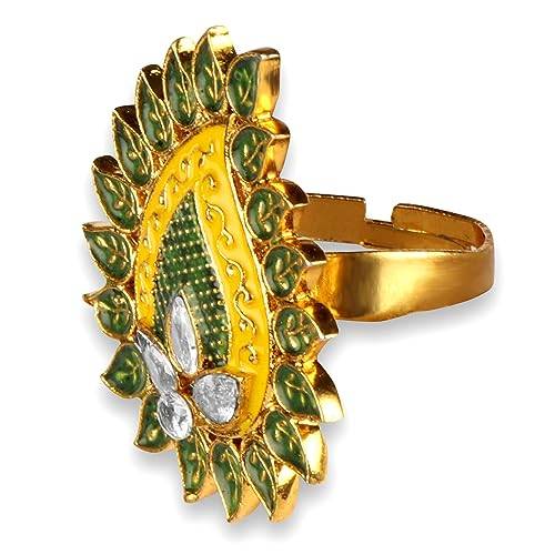 high gold minakari plated ring with glass bead