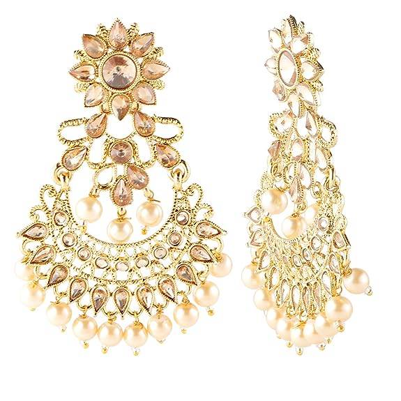 Gold Plated Earrings with LCT stones and beads