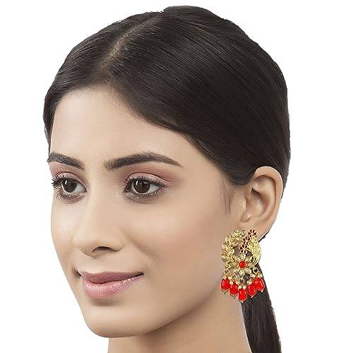 high 18 carat gold plated earring with attrative red tumbles