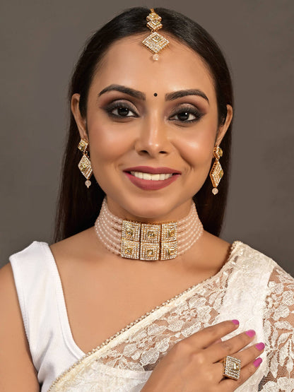 Gold Plated Choker with full white studs earrings
