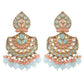 high gold plated attractive earring with peach and firozi stones