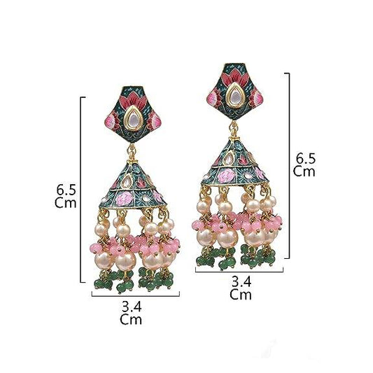 Traditional Minakari Earrings with beautiful blend of green and pink