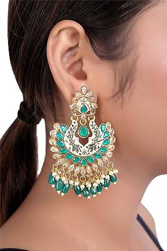 Premium AD high polished gold earring with green beads