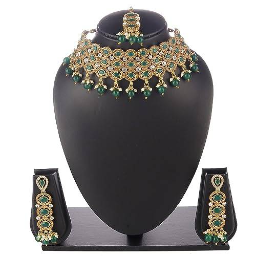 High Gold Plated Choker with Green Beads