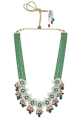 long layared pink green necklace with high gold plating