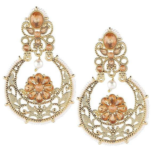 Rose Gold Plated LCT Earrings with White Bandhai work