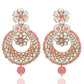 high gold plated earring with peach and white kundan stones