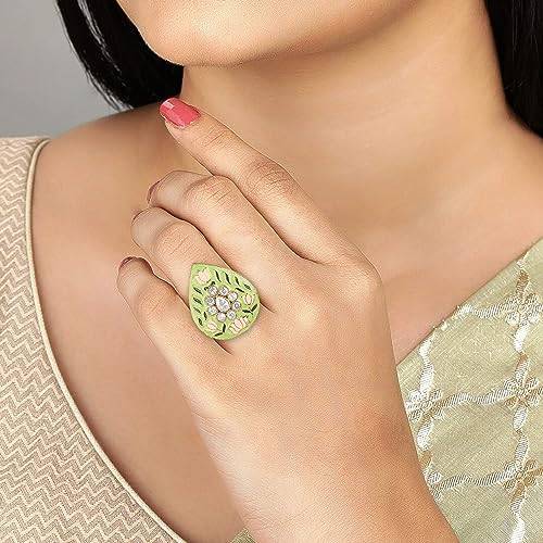 minakari pista green ring with elegant lotus design posted