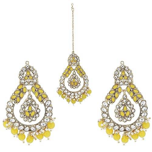Earring tika with yellow beads