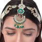 high gold plated matha patti with green and white beads