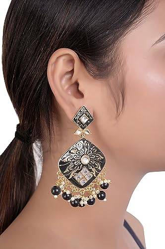 High gold plated Earring with Black Minakari-work
