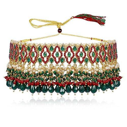 Gold Plated Choker Set in Ruby Green colour