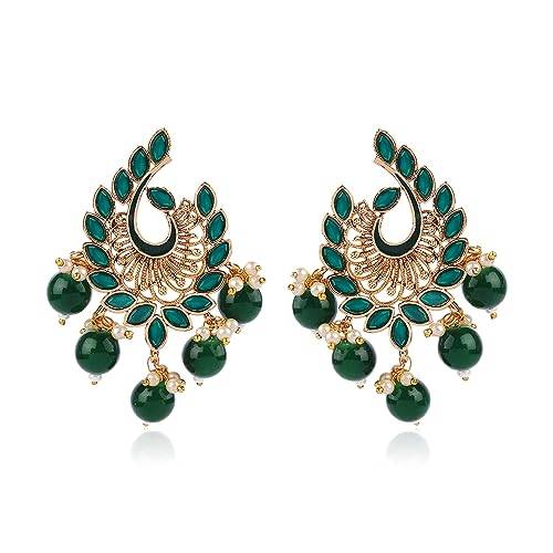 Gold Plated Earrings embedded with green stones