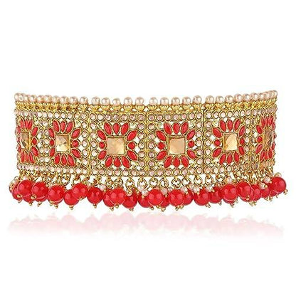 Gold Plated Red Choker Set with Red Beads