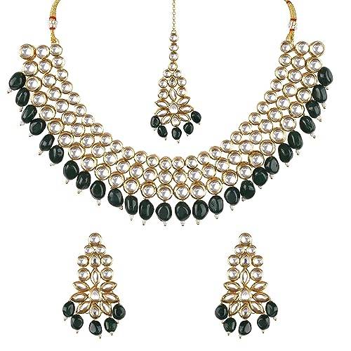 high-class Dabbi Kundan Necklace with Green tumbles