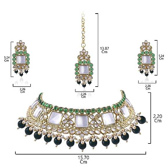Traditional Mirror Choker Set with green beads
