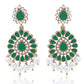 high plated long layered necklace set with green kundans