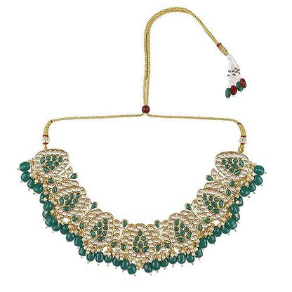Kundan Necklace with Green Color Beads