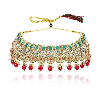 Gold Plated Red Green Necklace