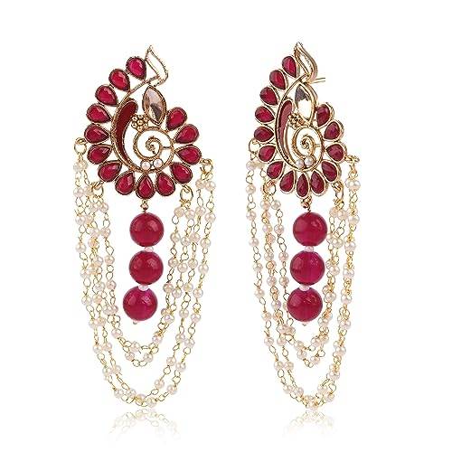 Earring with Ruby Motis with chain to give an elegance