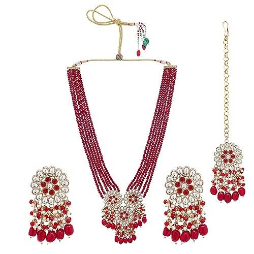 Long Layered Maroon Necklace with Pearls