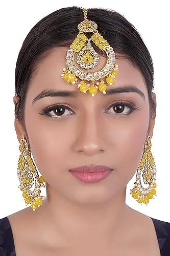 Earring tika with yellow beads