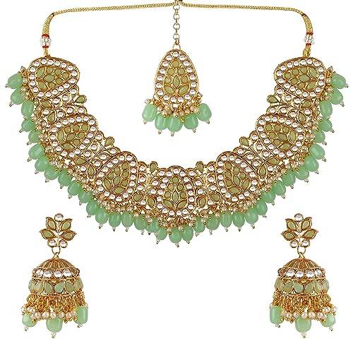 Kundan Necklace with Pista Color Beads