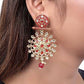 high gold earring with red and glass beads
