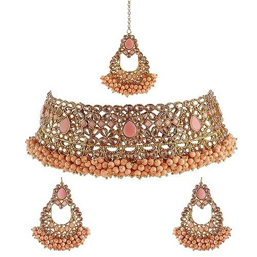 High Gold Plated Peach Guccha Necklace Set