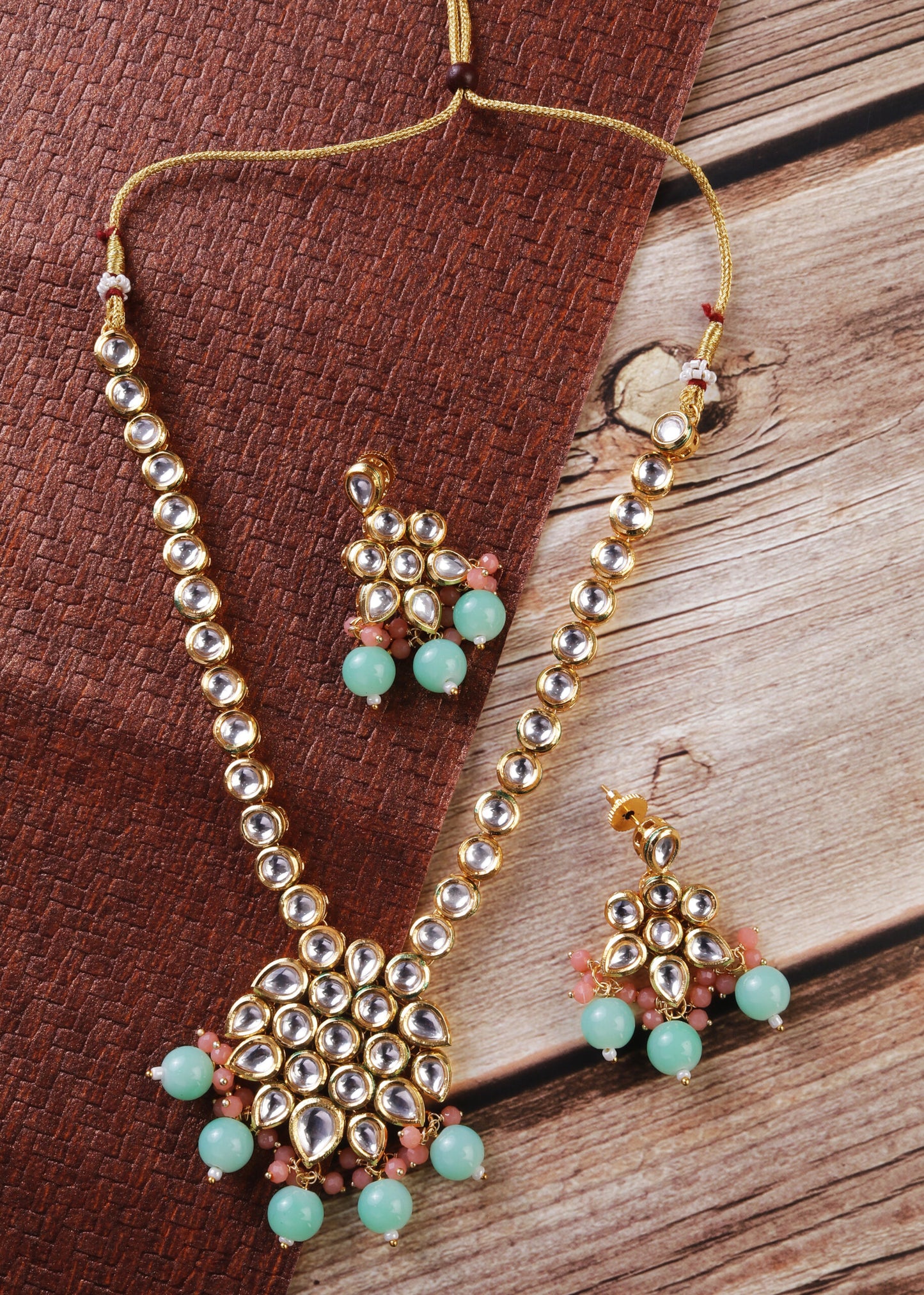 Long Dabbi Kundan Necklace with Firozi Beads